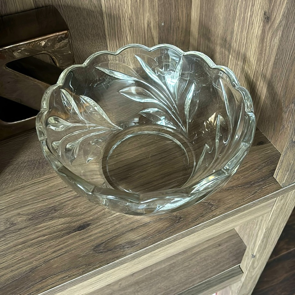 Vintage European Glass Elegant Leaf Serving Bowl